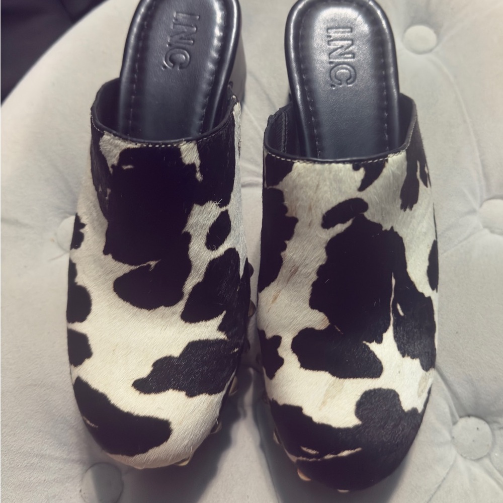 INC International Concepts Women's Cow Print Mules